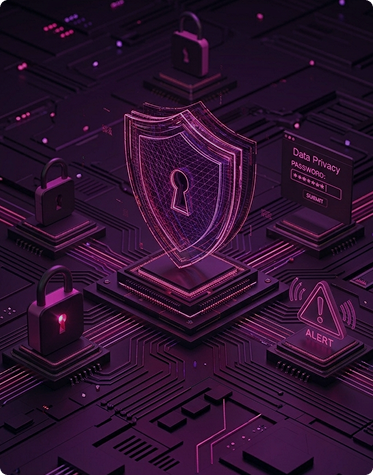 Centro de datos con iluminación morada y rosa